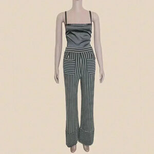 Black White Stripe High Waisted Wide Leg Pants Size Small Work‎ Office Formal